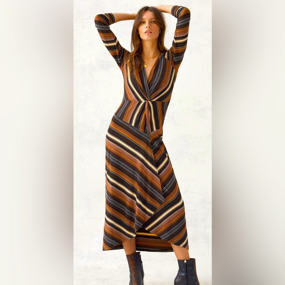 Maeve Striped Wrap Midi Dress